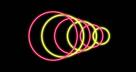 Image of glowing pink and yellow circles over black background