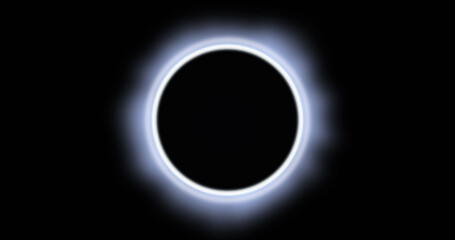 Image of glowing white circle eclipse over black background