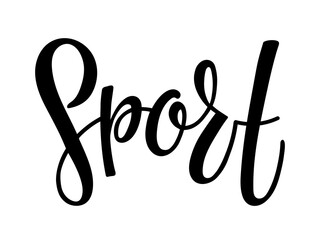 Sport calligraphy lettering isolated black on white background. Word SPORT. Handwritten design for banner, flyer, brochure, card, poster.