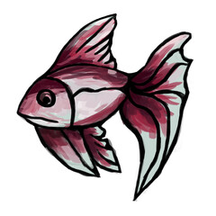Cute little fish. Free line black ink hand drawn. Stylized fish. Hand drawn doodle isolated on white background. Seafood collection. Close-up side view