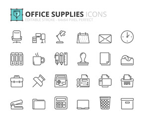 Simple set of outline icons about office supplies