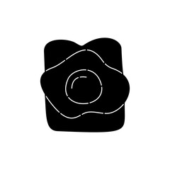 Black silhouette scrambled eggs on toast. Chicken egg. Gourmet food. Closeup view on white background. Healthy eating. Traditional design. Food recipe. Cartoon sketch graphic draft. Flat style