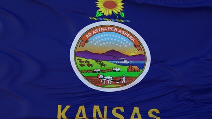 Flag of Kansas state, region of the United States, waving at wind. 3d illustration