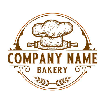 bakery logo design. dough grinder and chef's hat concept, perfect for bakeries.