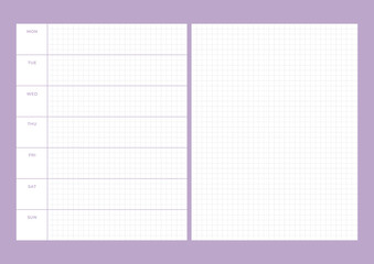 A simple, colorful style weekly planner. Note, scheduler, diary, calendar planner document template illustration.