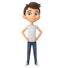Boy cartoon character on white background. 3d rendering.