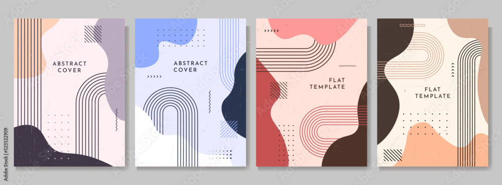 Sticker vector illustration. set of abstract modern art backgrounds. simple geometric shapes. lines and wave