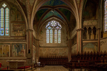 Fototapeta na wymiar Basilica of Saint Francis of Assisi (basilica di San Francesco in Assisi) Italian gothic styled church in the ancient town of Assisi, Umbria, Italy