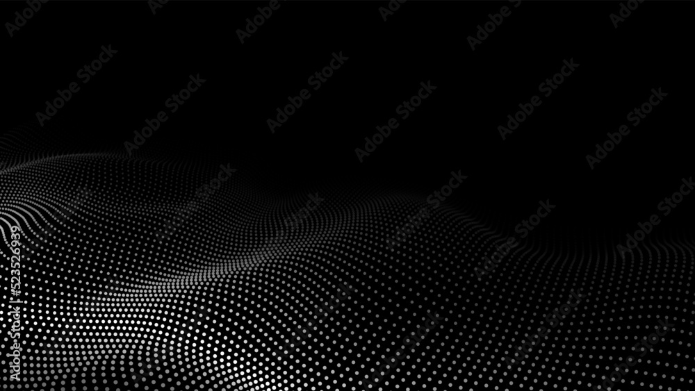 Poster futuristic moving wave. digital background with moving glowing particles. big data visualization. ve