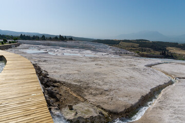 Pamukkale pools in its dry season, with some pools with turquoise water