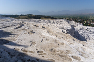 Pamukkale pools in its dry season, with some pools with turquoise water