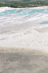 Pamukkale pools in its dry season, with some pools with turquoise water