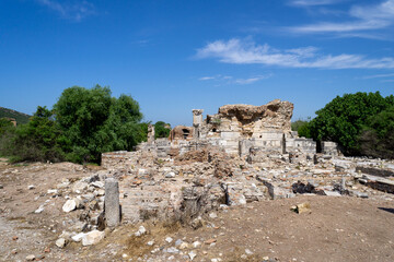 Fototapeta na wymiar Ruins of Temples in the ancient city of Ephesus, on a sunny day.