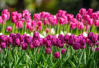 Beautiful colorful flowers tulips in the park