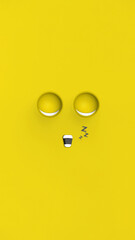 yellow face of sleeping cute character. Cute face. relaxation. sleep and rest. Vertical image. 3d image. 3D rendering.