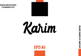 Muslim Men's Name Text Calligraphy  Karim
