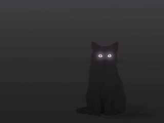 暗闇で目が光る白猫_横