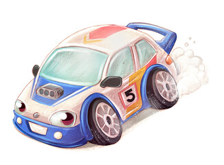 Ilustracion de un coche deportivo divertido con ojos corriendo rápido - 523531530