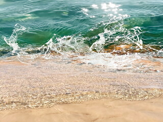 green  Mediterranean Sea  water and splash on tropical beach summer  vacation holiday  template background 