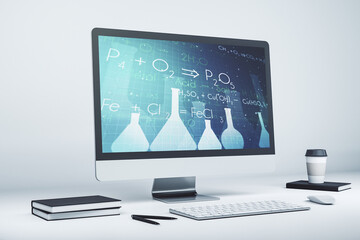 Creative chemistry concept on modern laptop screen. 3D Rendering