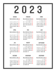 Calendar of 2023 in German. The days of the week are at the top, week start Monday. Vector illustration