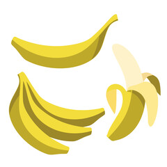 Bunch of yellow ripe bananas. banana skin. Vector illustration with tropical fruits. Illustration with tasty bananas. Smoothie ingredients.