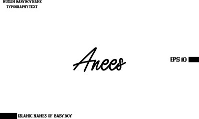 Fototapeta premium Anees Muslim Male Name Handwritten Calligraphy Text