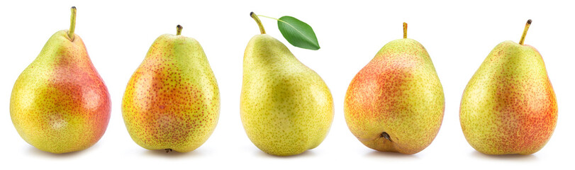 Set of ripe pears isolated on white background.