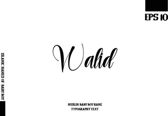 Muslim Male Name Walid Handwritten Calligraphy Text Lettering