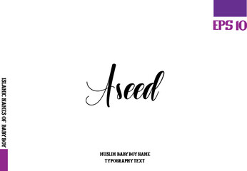 Baby Boy Arabic Name Aseed in Cursive Calligraphy Text