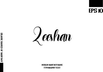 Baby Boy Arabic Name Zeeshan in Cursive Calligraphy Text