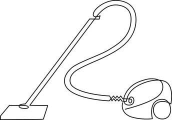 Vacuum cleaner, tool for cleaning dust indoors. Continuous line drawing. Linear vector illustration, isolated on white background