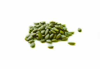 Isolated pumpkin seeds with the selective focus. Good for any project.
