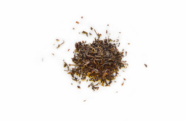 An isolated beverage of dry tea leaves with the selective focus. Good for any project.