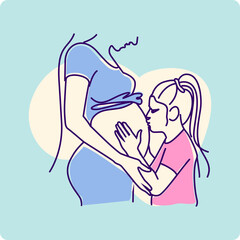 happy pregnant mother and child illustration, art vector for social media templates, wallpapers, fabric designs, posters,brochure
