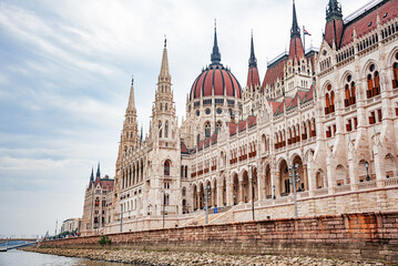 Fototapeta premium Parliament building in Budapest. Hungary. The building of the Hungarian Parliament is located on the banks of the Danube River, in the center of Budapest.