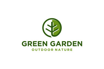 Tree trunk green logo design nature illustration fresh leaf agriculture growing
