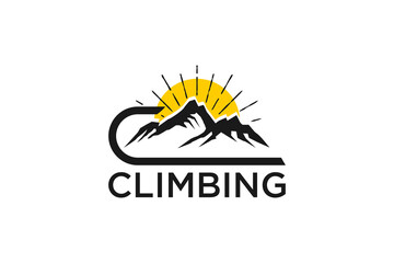 Mountain outdoor logo sunset C initial climbing survival illustration camp adventure rocky mountain