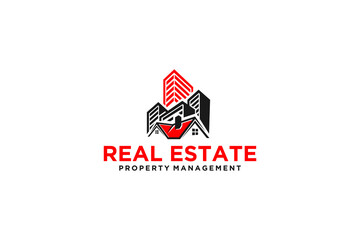 Real estate logo house skyscraper roof window  modern simple design silhouette city residence property icon building