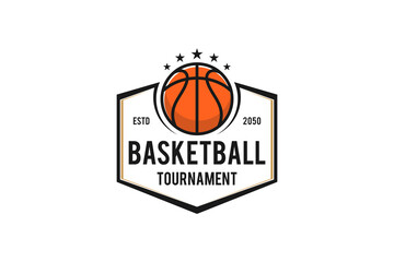 Basketball logo design emblem badge hexagon shape sport icon illustration basket ball tournament