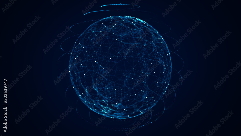 Aufkleber technology blue sphere with connecting dots and lines. digital abstract network structure. 3d render