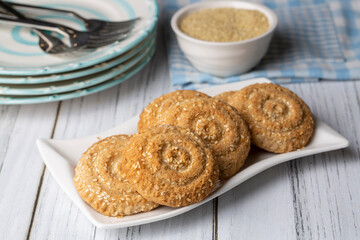 Cookies made with cookie molds named kombe. Traditional local foods of Antakya.