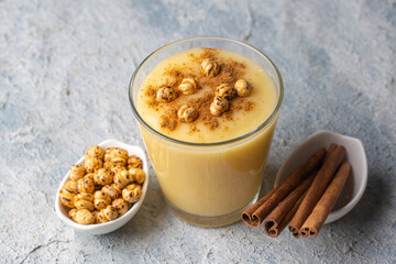Boza or Bosa, traditional Turkish drink with roasted chickpea
