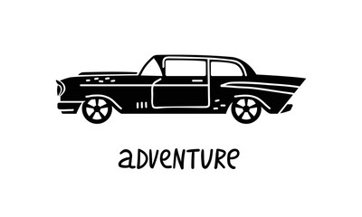 Obraz premium Vector hand-drawn illustration of a retro car. Personal vehicles.