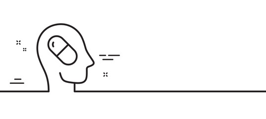 Depression treatment line icon. Headache pill sign. Mental health symbol. Minimal line illustration background. Depression treatment line icon pattern banner. White web template concept. Vector