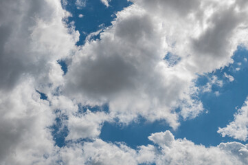 Dramatic blue sky with clouds. White clouds on blue sky in summer.