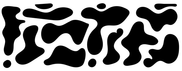 Irregular blob, set of abstract organic shapes. Abstract irregular random blobs. Simple liquid amorphous splodge. Trendy minimal designs for presentations, banners, posters and flyers.