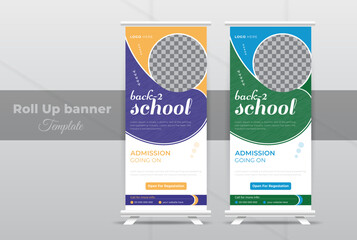 Back to school admission roll up banner template design
