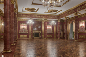 The ballroom and restaurant in classic style. 3D render - obrazy, fototapety, plakaty