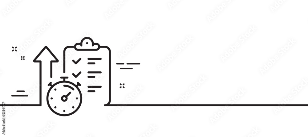 Poster timer line icon. stopwatch time results sign. report checklist with countdown clock symbol. minimal 